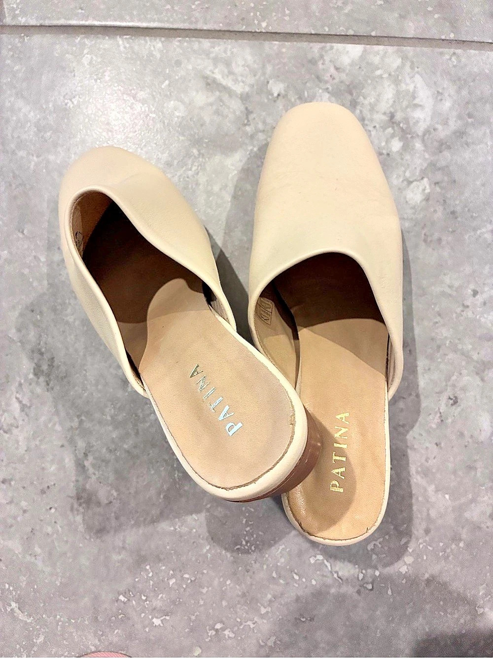 Patina Beige Block Heel Mules